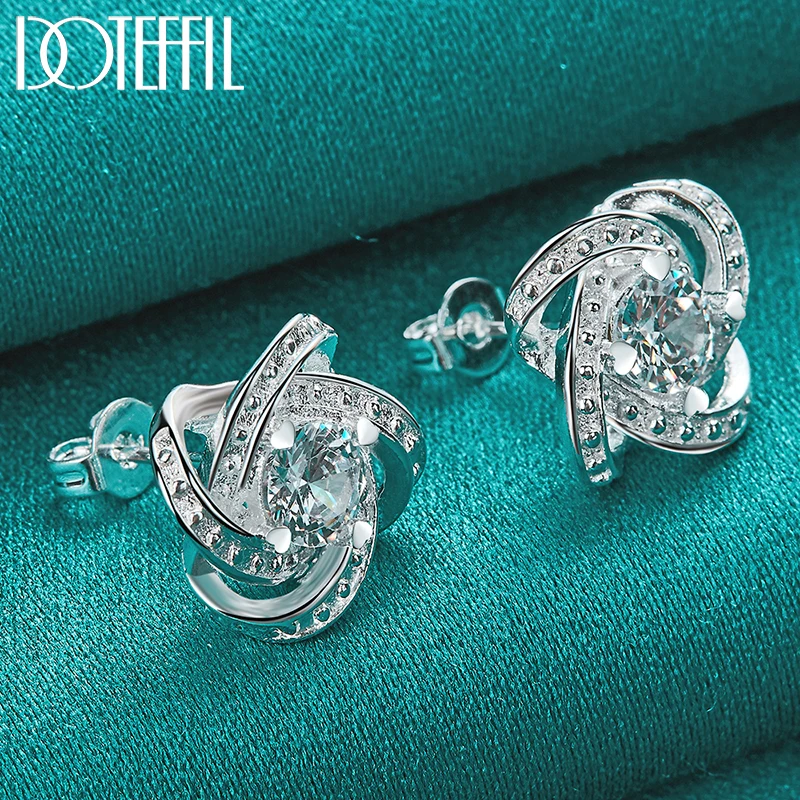 DOTEFFIL 925 فضة AAA سوار من الزركون قرط الاذن المرصع للمرأة مجوهرات الأزياء حفل زفاف هدية #4