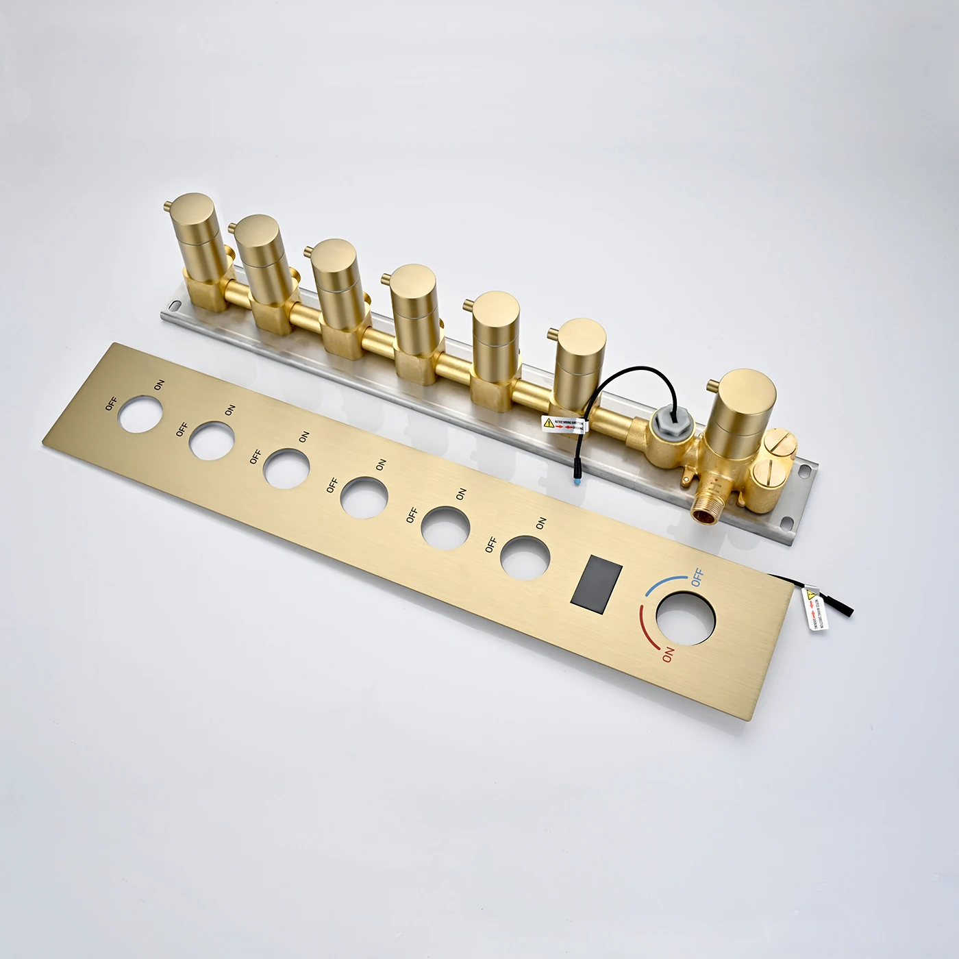 Hotel Brushed Gold Bathroom Shower Faucet Set Hot and Cold Shower System Multi Functions Emotional Appeal Bar Shape Showers Head