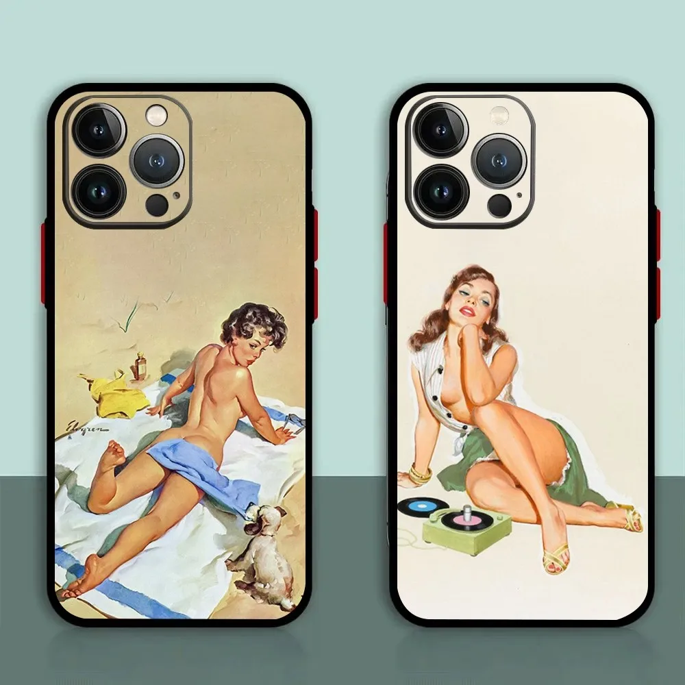 Pin Up Girl Vintege Phone Case For iPhone 11,12,13,14,15,XS,XR,X,Mini,Pro,Max,Plus Shell