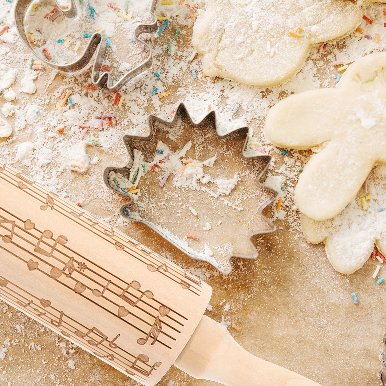 

Printed Carving Rolling Pin Reusable Straight Decorative Pastry Tool Baking Wood Roller Pins Solid Dough