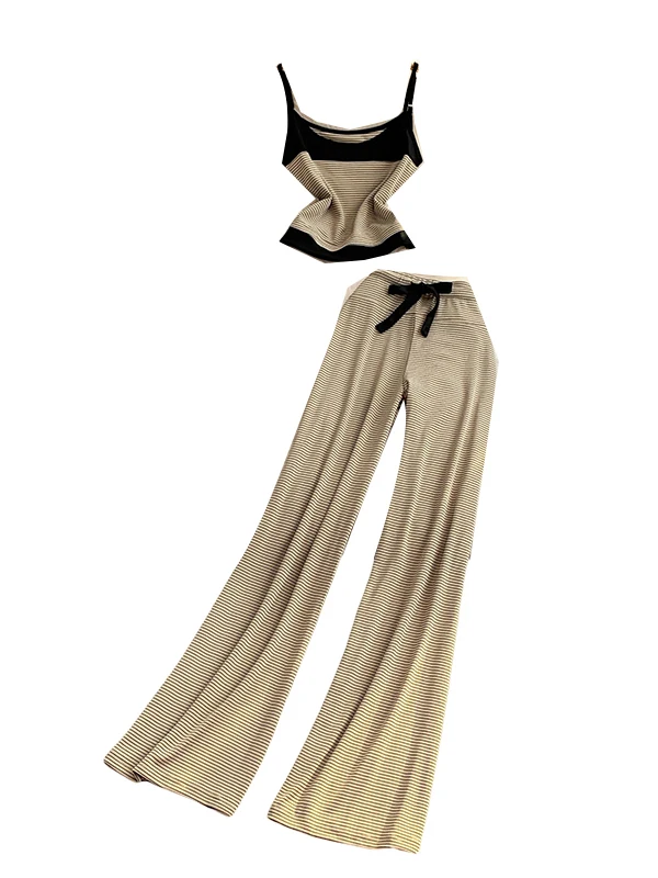 Zoet en pittig meisje kleur Blo gestreepte tanktop en hoge taille broek met rechte pijpen Casual afslankende zomer tweedelige set