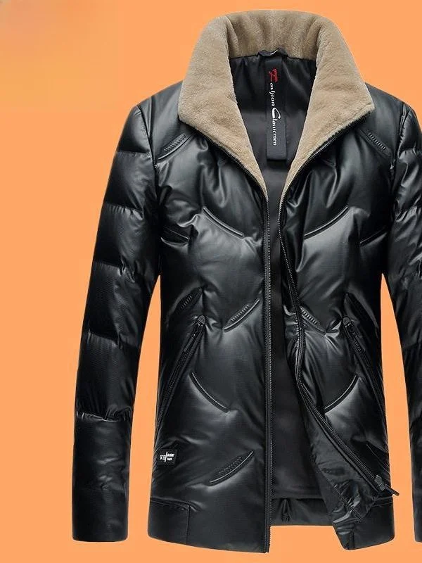 

Men's down Jacket Windproof Wool Collar Anti-Cold Waterproof Outdoor Sports Winter Coat Regular Fit Long Sleeve Zipper Closure