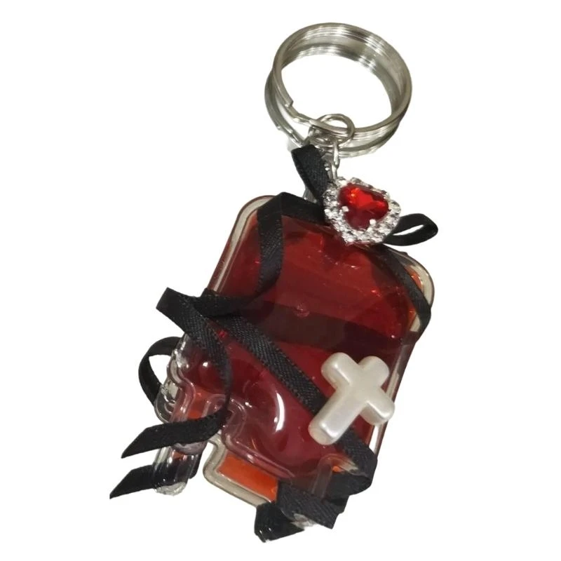 

652F Unique Key Jewelry Acrylic Bowknot Blood Bag Keychain Acrylic Texture Perfect for Gothic and Fashion Enthusiasts