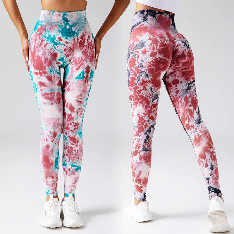 Seamless Tie Dyed Leggings Push Up Yoga Tight Women Pants  Drift Printed High Waist Workout Tourse Sports Running Fitness Pants