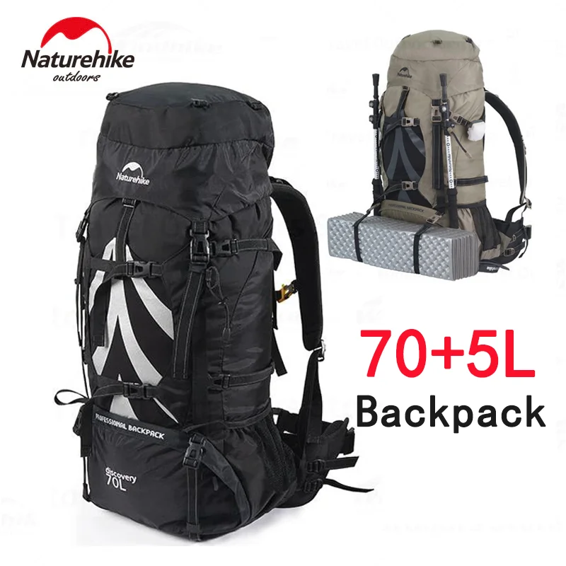 Naturehike Camping Backpack 70+5L Large Capacity Hiking Trekking Bag Outdoor Backpacking Travel Rucksack With Waterproof Cover