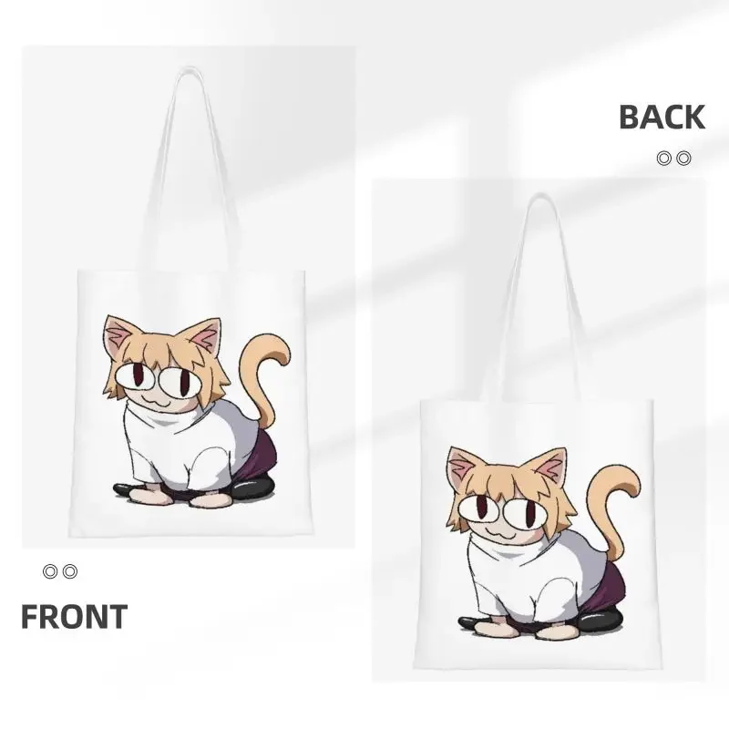 Cute Neco Arc Cat Shopping Tote Bags Reusable Cartoon Comic Game Canvas Grocery Shoulder Shopper Bag