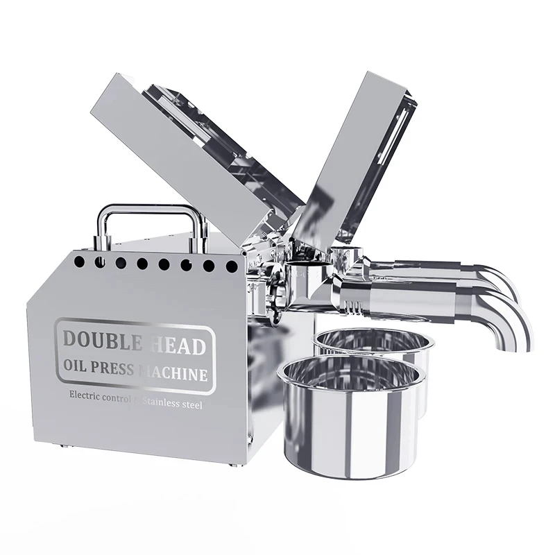 Máquina de alta calidad de acero inoxidable para el hogar, con dos recipientes blancos, para aceite de cacahuete, aceite de nuez y aceite de tournesol.