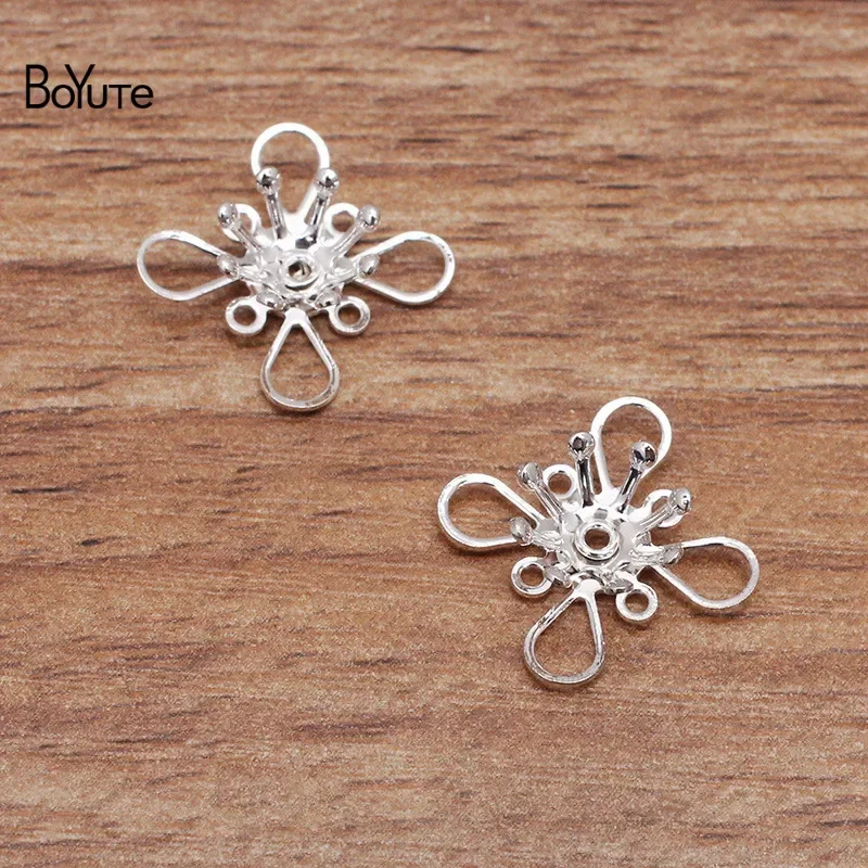 BoYuTe-Tapas de cuentas de flores de latón de dos capas, accesorios de joyería Diy, materiales hechos a mano, 14MM, 100 unids/lote