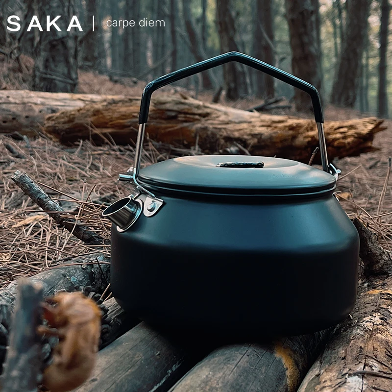 SAKA Outdoor Kettle Coffee Pot Retro Teapot Boil Tea Boil Water Hiking Camping Portable Blackened Self-driving