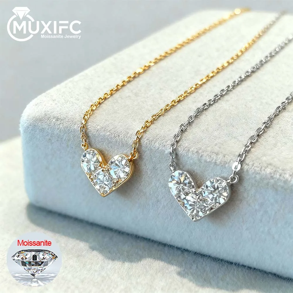 

MUXIFC Heart Cut Moissanite Pendant Necklace for Women S925 Sterling Silver Neck Chain With Certificate Wedding Birthday Gift
