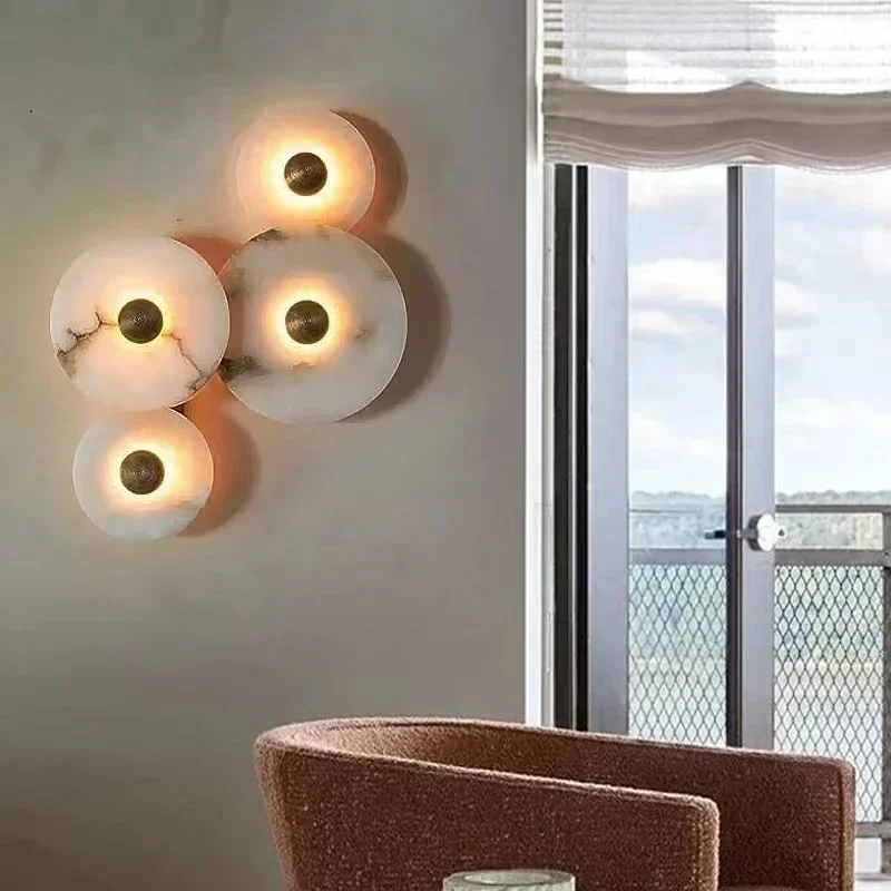 

Vintage Round Shape Natural Art Decoration Wall Lamp Interior Wall Lights Bedroom Decor Bedside Led Sconce Home-appliance