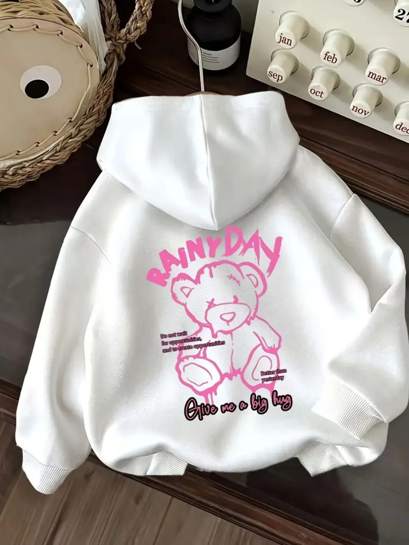 

Pink Bear Graphic Printing Autumn and Winter Pure Cotton Men's and Women's Hoodies Casual Outdoor Street Sports Training Brand