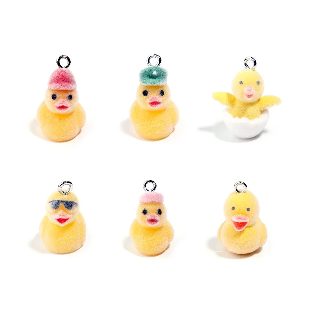 

30Pcs 3D Cute Flocked Cartoon Duck Charms Plush Animal Doll Pendant For Phone Bag Keychain Necklace Earrings Diy Jewelry Make