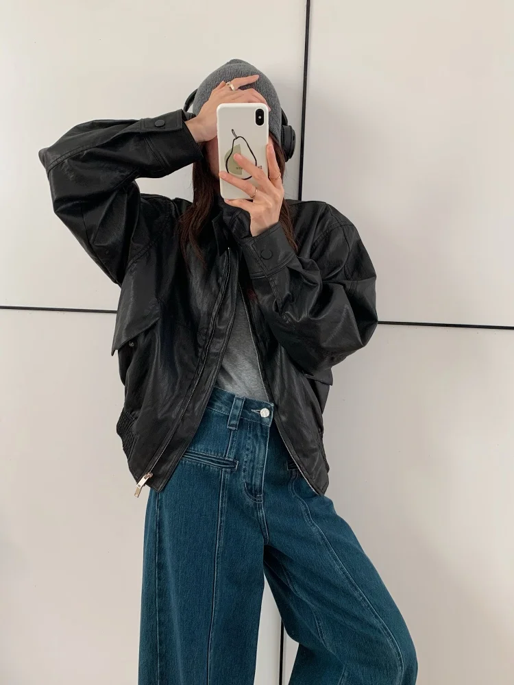 

Leather Jacket Fake Leather Clothes Lady Woman Clothing Grow Button Zipper Spring New Coats and Jackets Women's Leather Jacket
