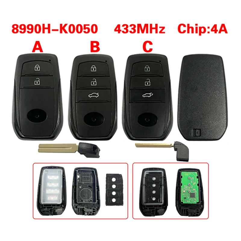 

CN007364 Original Smart Card Fob 2/3 Buttons Keyless Remote8990H-K0050 433MHz 4A Chip FCC B3H2K2R For Toyota Yaris 2023+