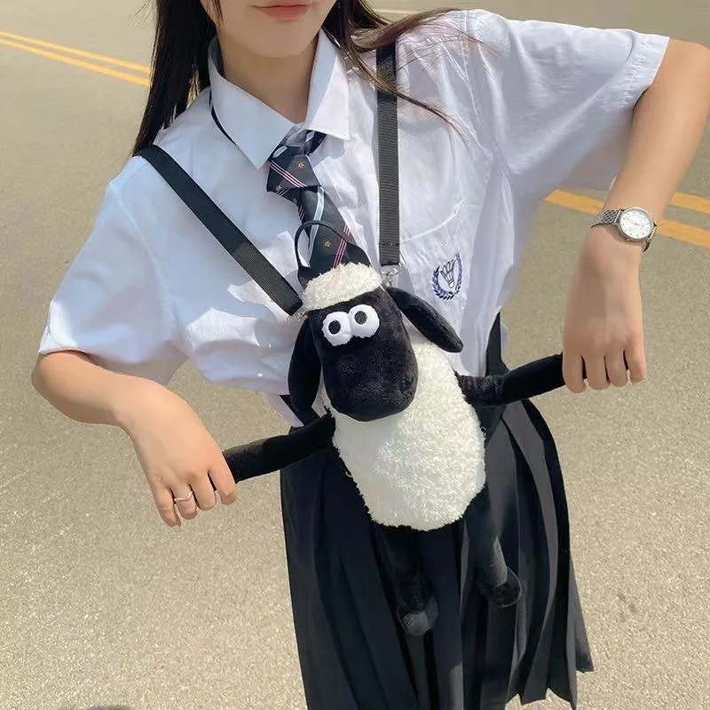 Anime Kawaii Black Lamb Backpack Large Capacity Plush Doll Toy Valentine\'s Day Birthday Christmas For Children Girl