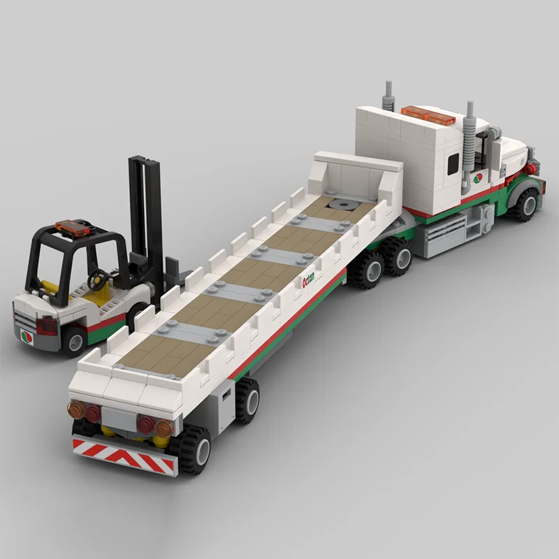 560PCS MOC 건설 옥탄 트럭 및 평판 트레일러 도시 엔지니어링 모델 빌딩 블록 스태킹 벽돌 크리 에이 티브 교육