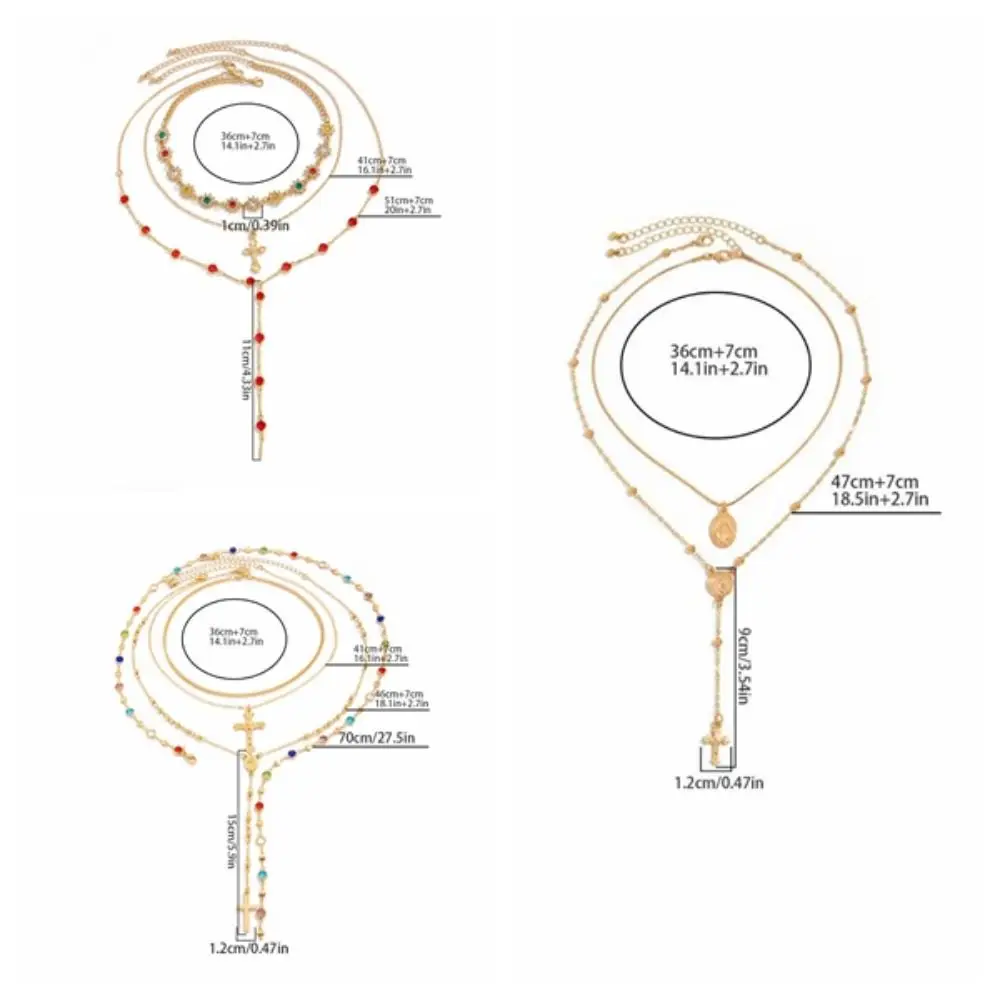 فريدة من نوعها حجر الراين معدن مكدسة قلادة Y2K الأزياء الصليب قلادة مجموعة خمر نمط سبائك ملونة الرقبة قلادة الفتيات