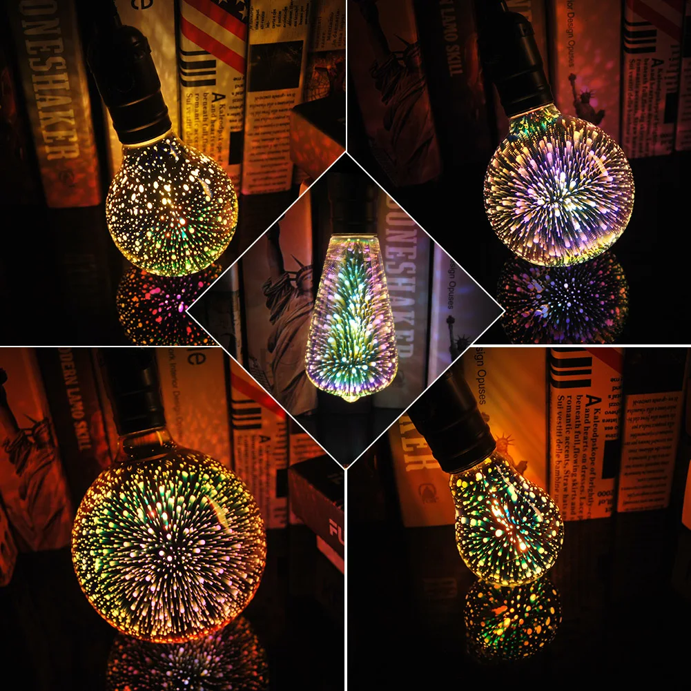 GANRILAND 3D Fireworks Decorative Led Bulbs E27 220V 4W Colorful Starry Heart Diamond Indoor Lighting Home Decor Christmas Tree