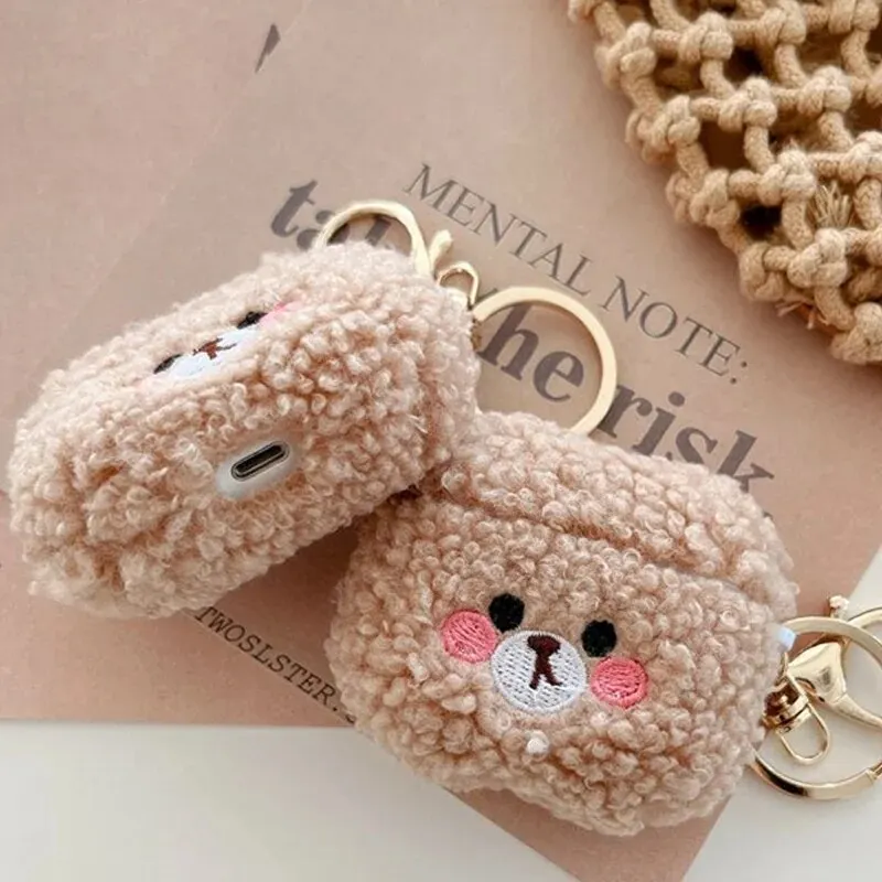 Solid Color Plush Teddy Bear Headphone Cover For Apple Airpods 1, 2, 3 Pro Protective Case Against Falls