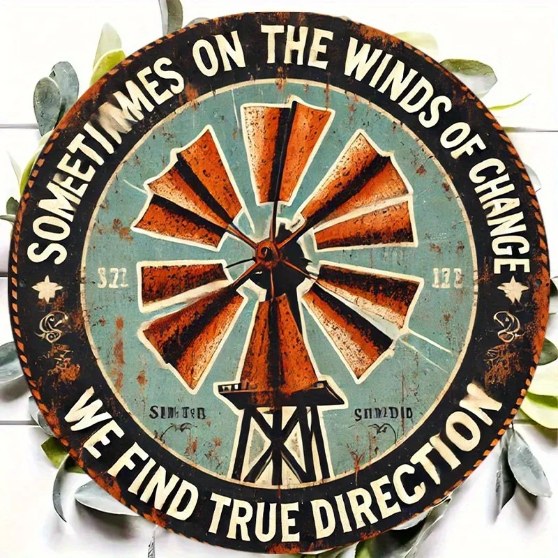 2D Flat, 2D Flat - 1 Vintage Tin Foil Painting Windmill Round Metal Sign | 2D Flat Printed 7.87x7.87 Inch Iron Wall Art, Suitabl