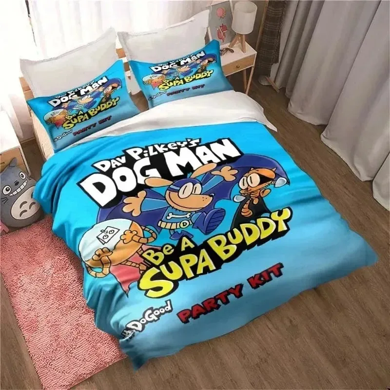 DOG MAN Cute Cartoon Pattern Bedding Set Duvet Cover Set Single Double Bed King Size Bed Set Adult Boys Bedroom Anime Sheet