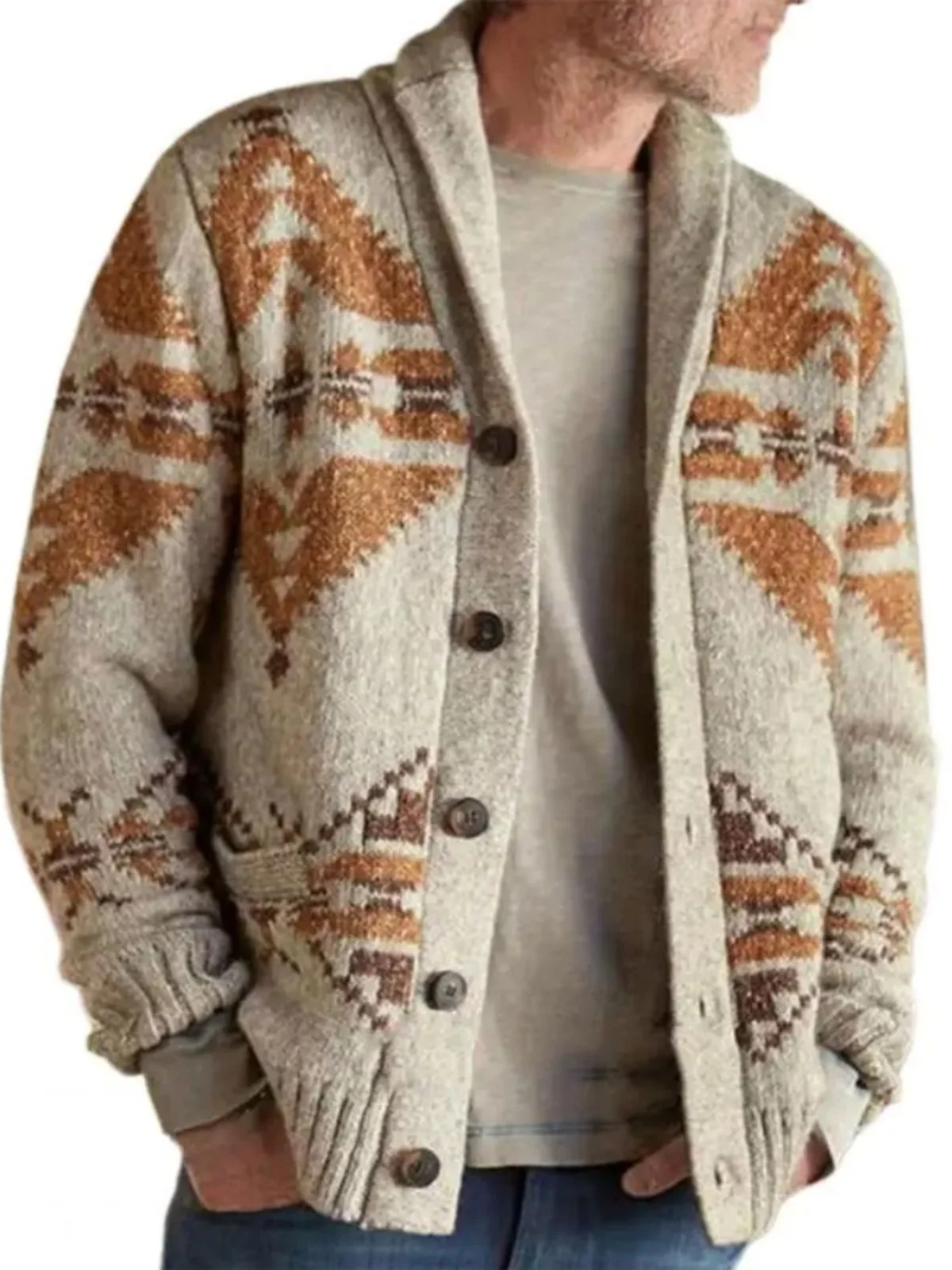 

Мужское вязаное пальто с длинными рукавами, жаккардовым узором и вышивкой, приталенное, повседневное, осеннее, модная верхняя одежда