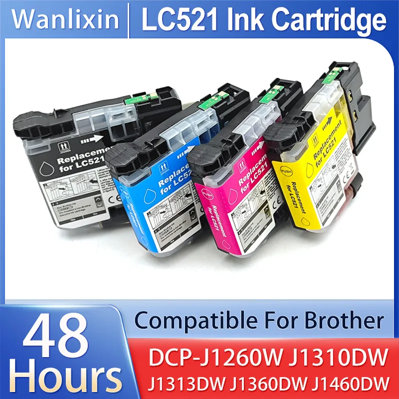 4Color European version LC521 Ink Cartridge Compatible For Brother DCP-J1260W J1310DW J1313DW J1360DW J1460DW Printer LC521BK