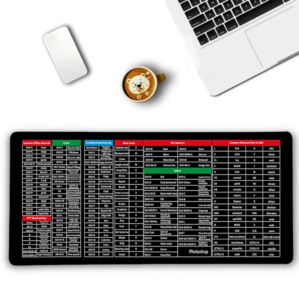 Mouse Pad Keyboard Shortcuts Print Mouse Mat Quick Key Super Large Keyboard Pad Keyboard Pad with Office Software Shortcuts Patt