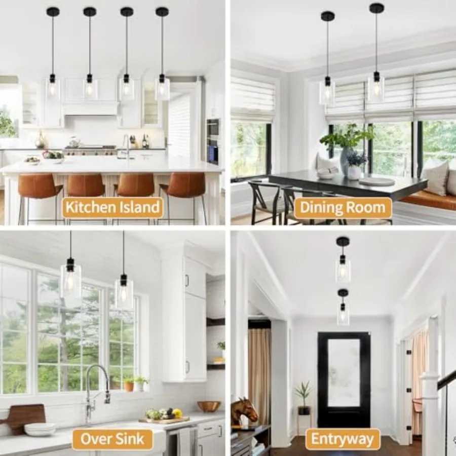 3 Pack Black Pendant Lights Kitchen Island Modern Glass Pendant Lighting Over Island Kitchen Hanging Bathroom Ceiling Light Fix