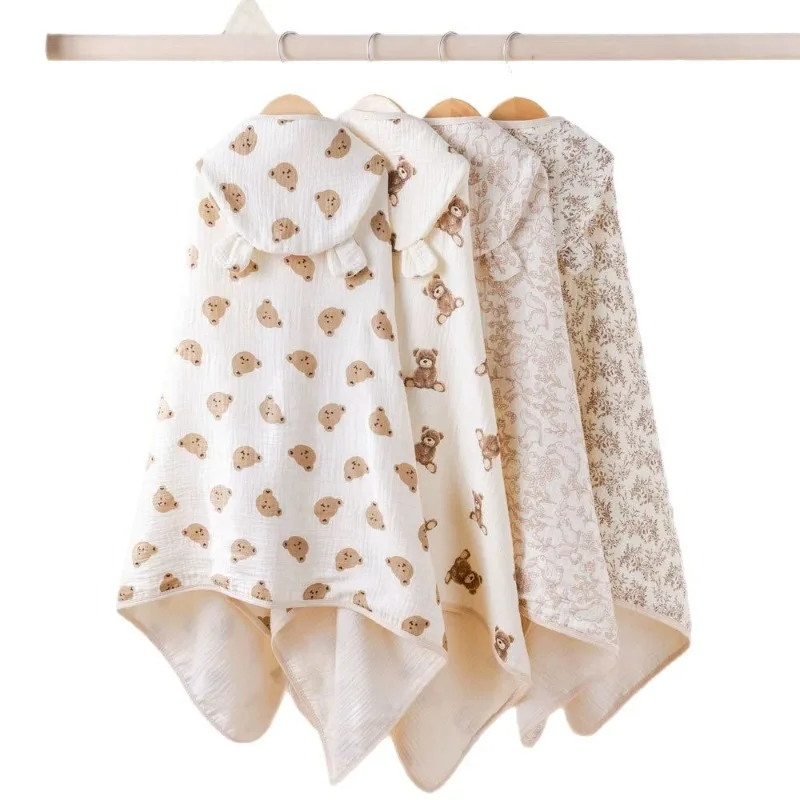 

Soft Hooded Baby Bath Towel Cartoon Cloak Super Absorbent Gauze Bathing Wrap for Newborn Infant Anti-Shedding & Skin-Friendly