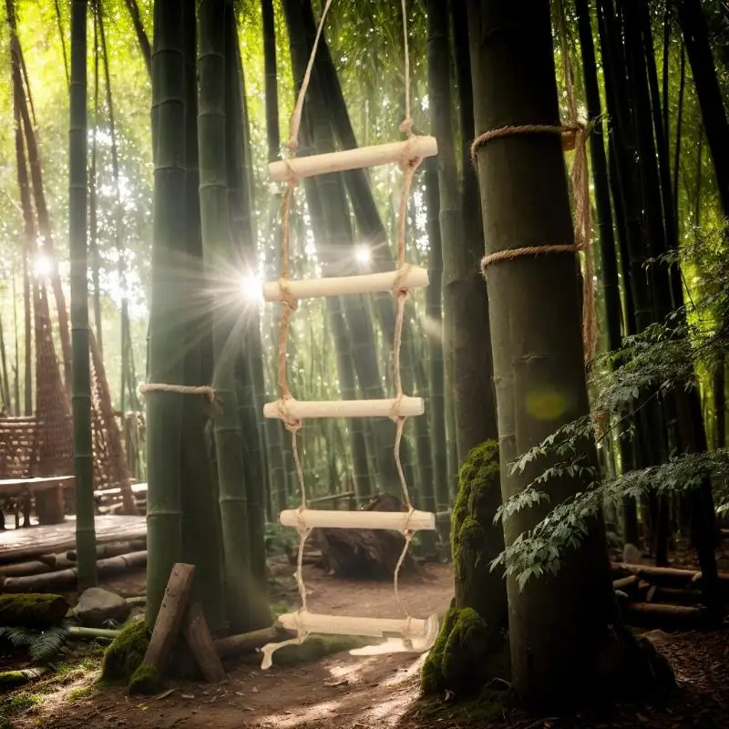 1 قطعة بيت الدمية البستنة المشهد ملحق ، مصغرة خشبية حبل القنب سلم معلق لعبة مجسمة للحيوانات الأليفة.