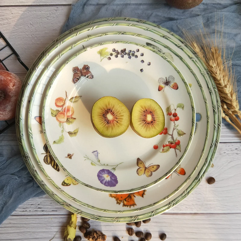 British Original Tableware Set Spring Butterfly Berry Flower Ceramic Flat Plate Fish Plate Rice Bowl Vegetable Plate Cup