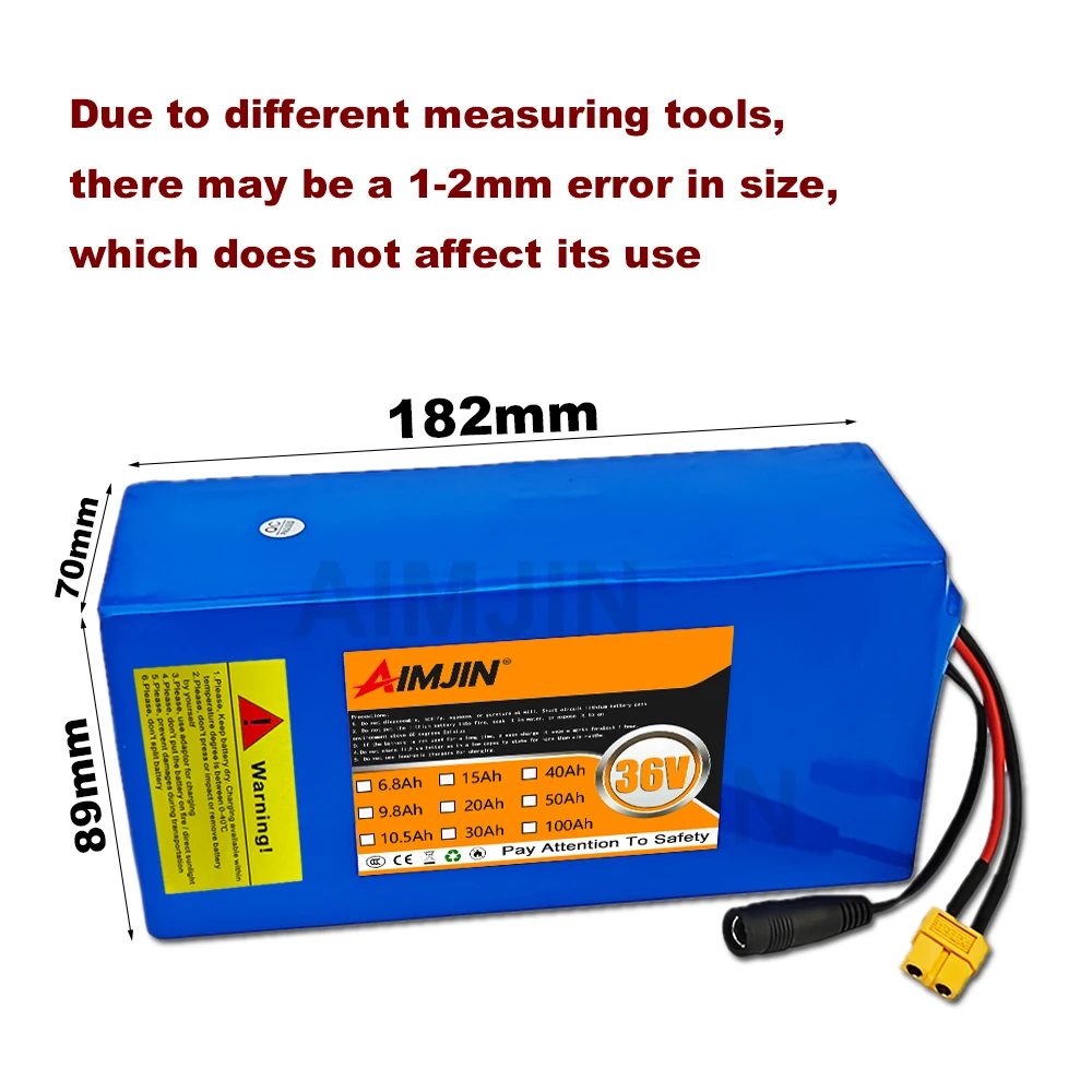 AIMJIN 36V 10S4P 10S4P Lithium Battery Pack 10.5AH 1500W 18650 Li-ion for Electric Scooter E-bike