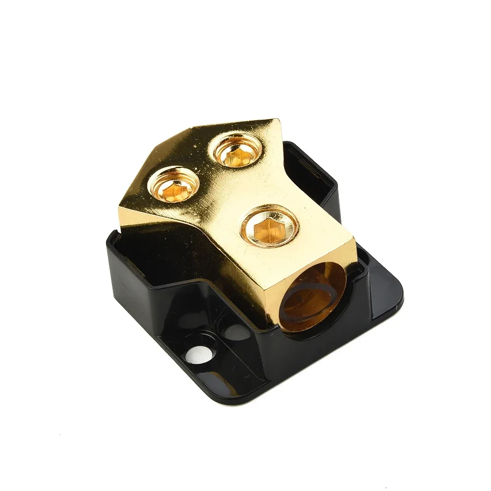 High Performance Copper Power Distribution Block for Car Audio 2 Way 04gauge AWG Gold Plated Industrial Grade Plastic Cover