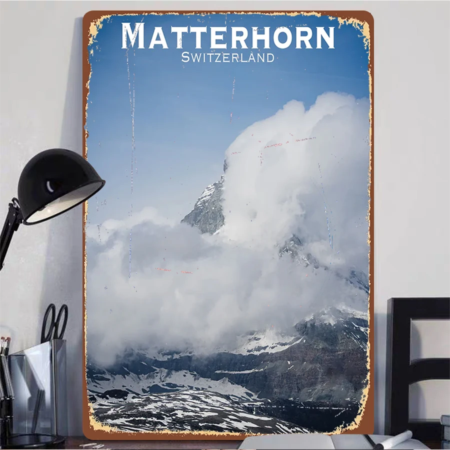 Swiss Matterhorn Snow Mountain Landscape Iron Painting Home Wall Decor Living Room Study Mural Cross border Special Supply