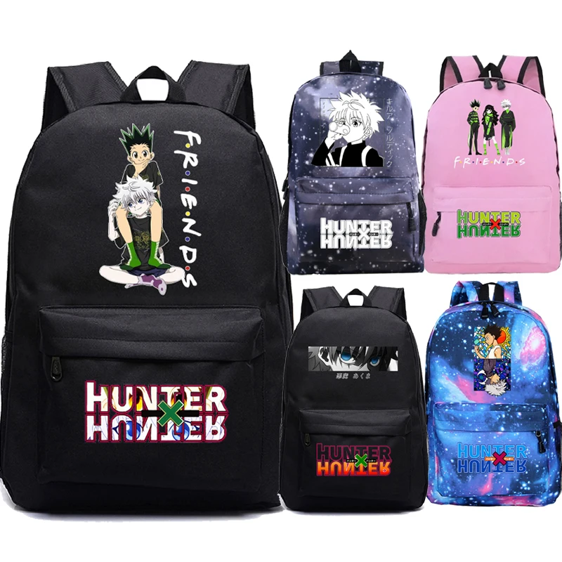 Mochilas Hunter X Hunter infantis, mochila de lona casual para meninos e meninas, desenhos animados Anime Print School Bags para estudantes