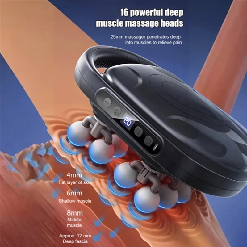 

16-Head Fascia Massager For Powerful And Wide-Range Full-Body Massage Noise Reduction Deep Tissue Neck Massage-Gun Set