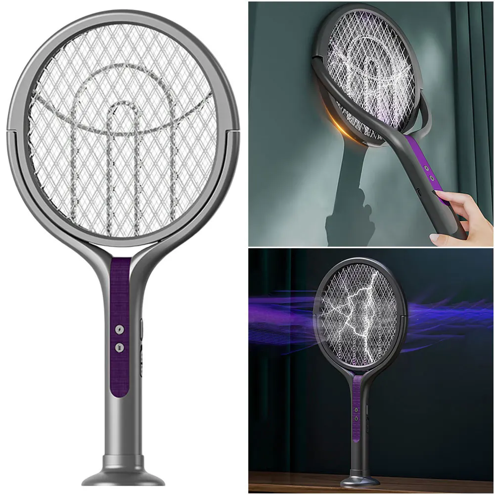 Rotating Head Bug Zapper Racket Rechargeable Mosquito Swatter 2 in 1 Fly Killer and Mosquito Trap Lamp for Indoor and Outdoor