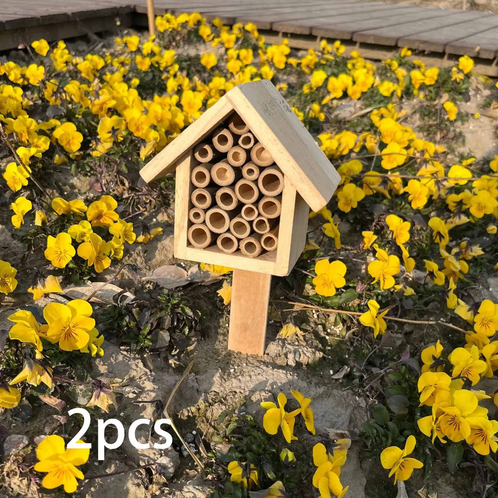 Wood Bee Box Habitat Hotel Sturdy Ornament for Outdoor Beekeeping Garden Pollinators