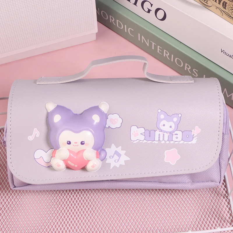 Gato bonito grande capacidade aliviar o estresse lápis caso grande caixa de lápis portátil meninas caneta saco dupla camada bolsa escolar kawaii