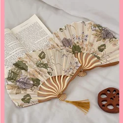 Ink Folded Fan New Chinese Classical Vintage Qipao Prop Tassel Handheld Fan Portable Elegant Traditional Decorative Fan