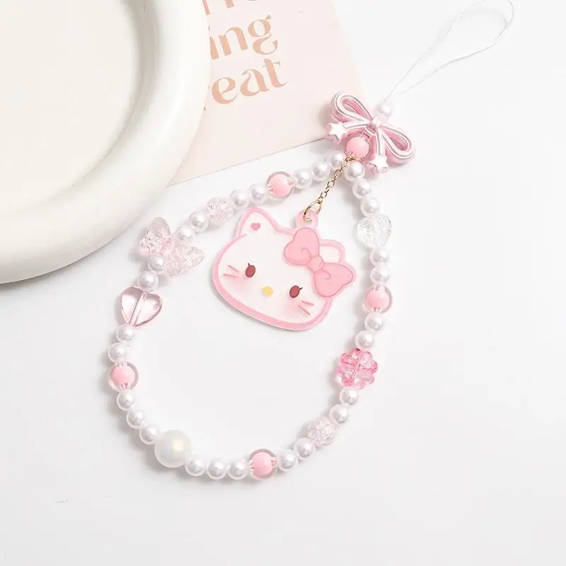 سلسلة الهاتف المحمول حبل معلق الديكور مرحبا كيتي Kuromi مطرز حقيبة قلادة المفاتيح جراب هاتف مكافحة فقدان الحبل