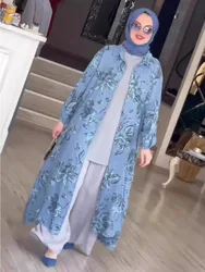 Eid muzułmanki abaje Jalabiya sukienka pojedyncze piersi kwiatowy sweter z nadrukiem długa suknia arabski Ramadan maroko dubaj islam Vestidos