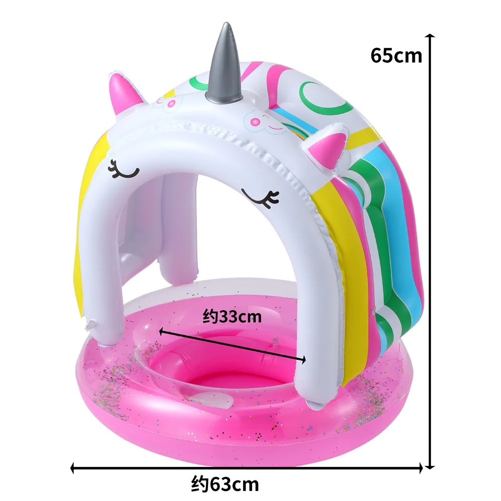 New Design Baby Pool Float with Canopy Unicorn  Inflatable Swimming Ring Infant Pool  Swimming Pool Sunshade Toys