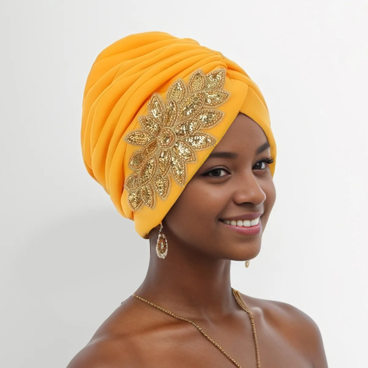 

2024 New Women Sequin Turban African Auto Gele Headtie Muslim Head Wrap Bonnet Headwear Hat India Cap Bandana Nigerian Headscarf