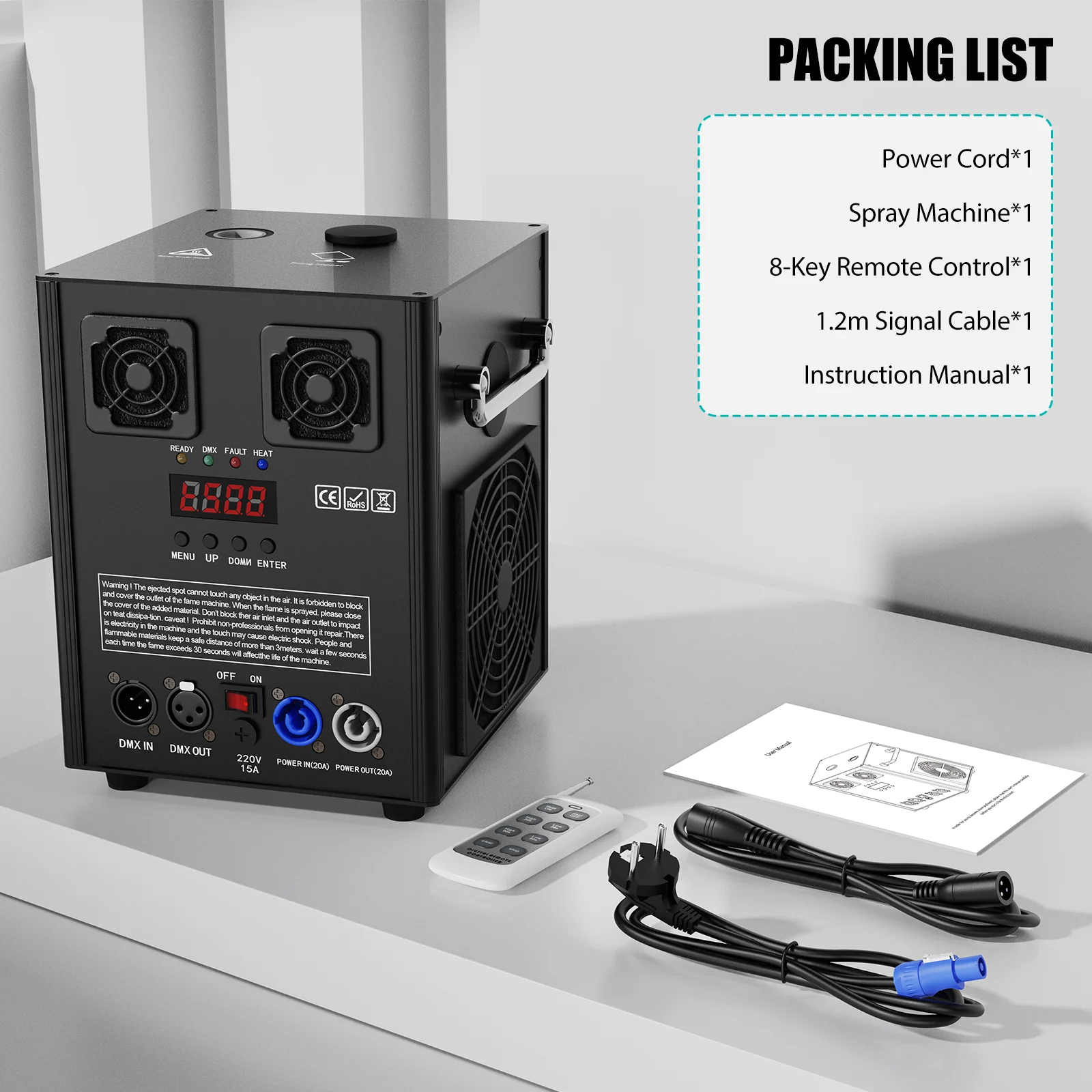 U'King 700W Cold Spark Machine Black DMX Stage Showing Machine Indoor/Outdoor Top Spraying Electronic Flower Spraying Machine