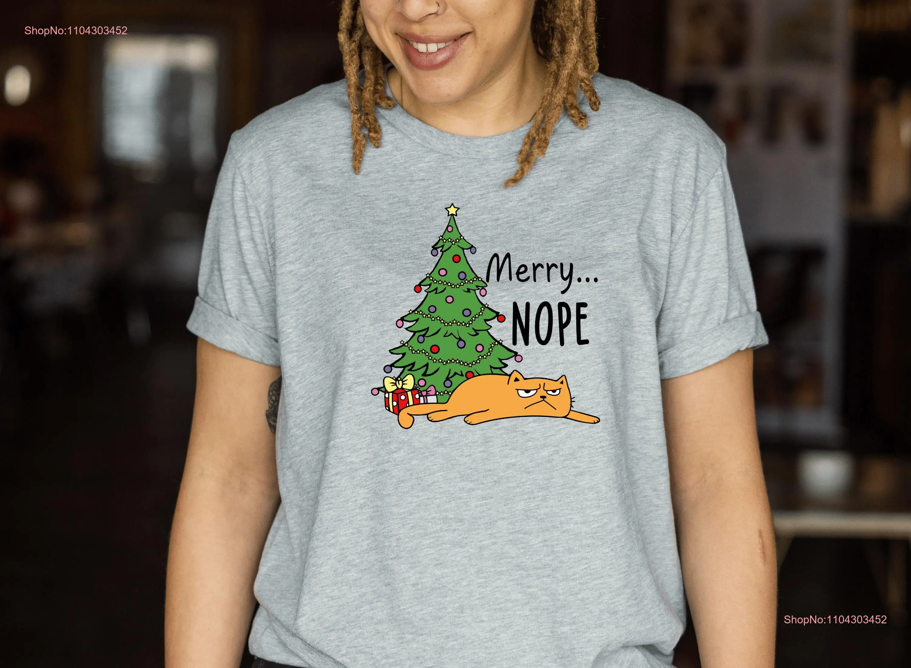 Футболка Merry Nope с рождественским котом и забавным Рождеством для влюбленных с длинными или короткими рукавами