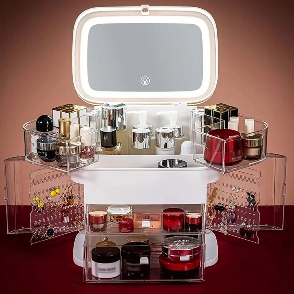 Elegant Makeup Organizer with Fully Open Lid Drawers, Skincare Storage Cabinet for Bathroom and Bedroom Vanity