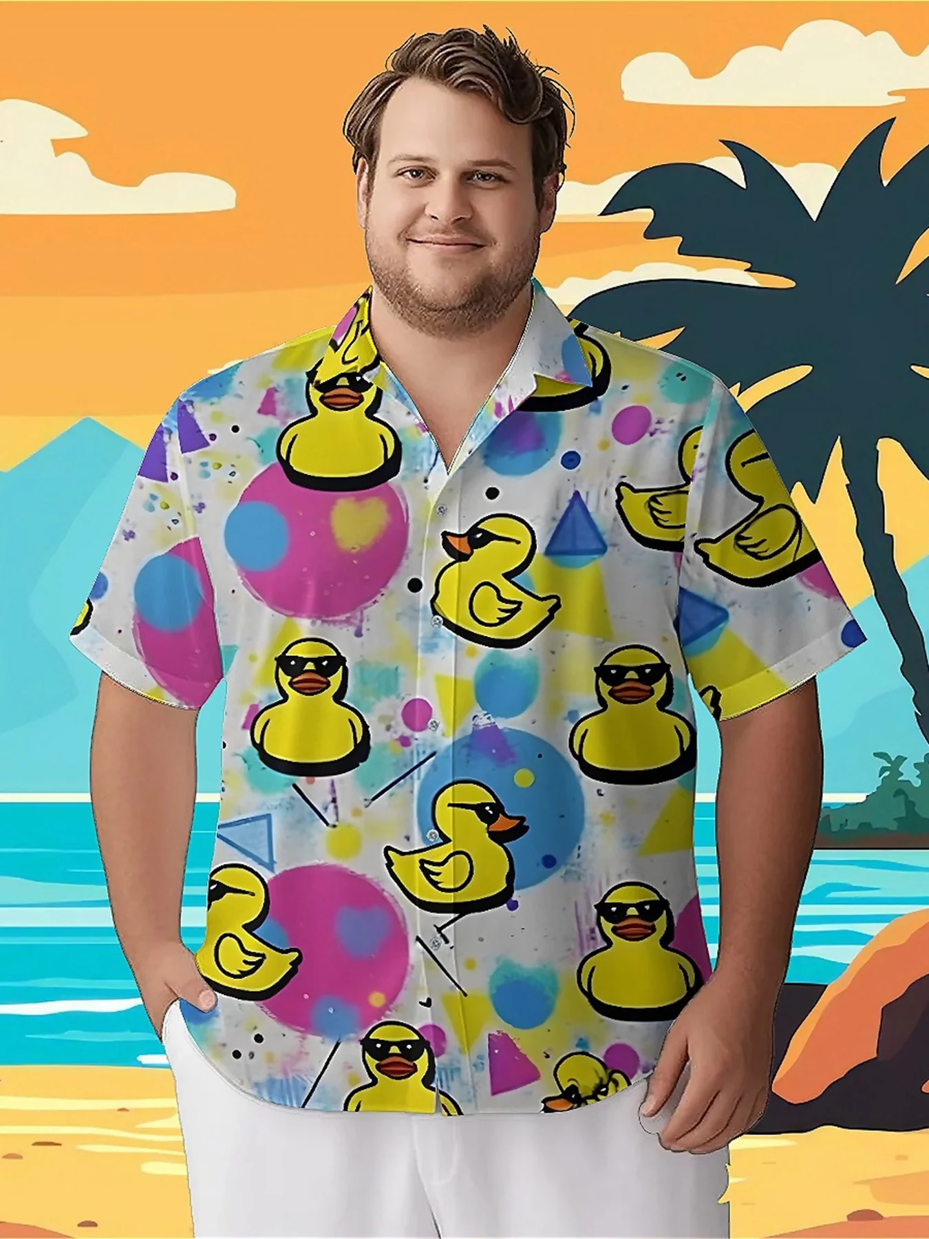 

Men's Plus Size Hawaiian Shirts Cool Ducks, Retro pattern, Button Up Shirts, Unisex Casual Clothing, Summer Tops